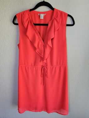 H&M Red Ruffle Front Dress Size 10 Sleeveless Summer Lightweight Waist Tie